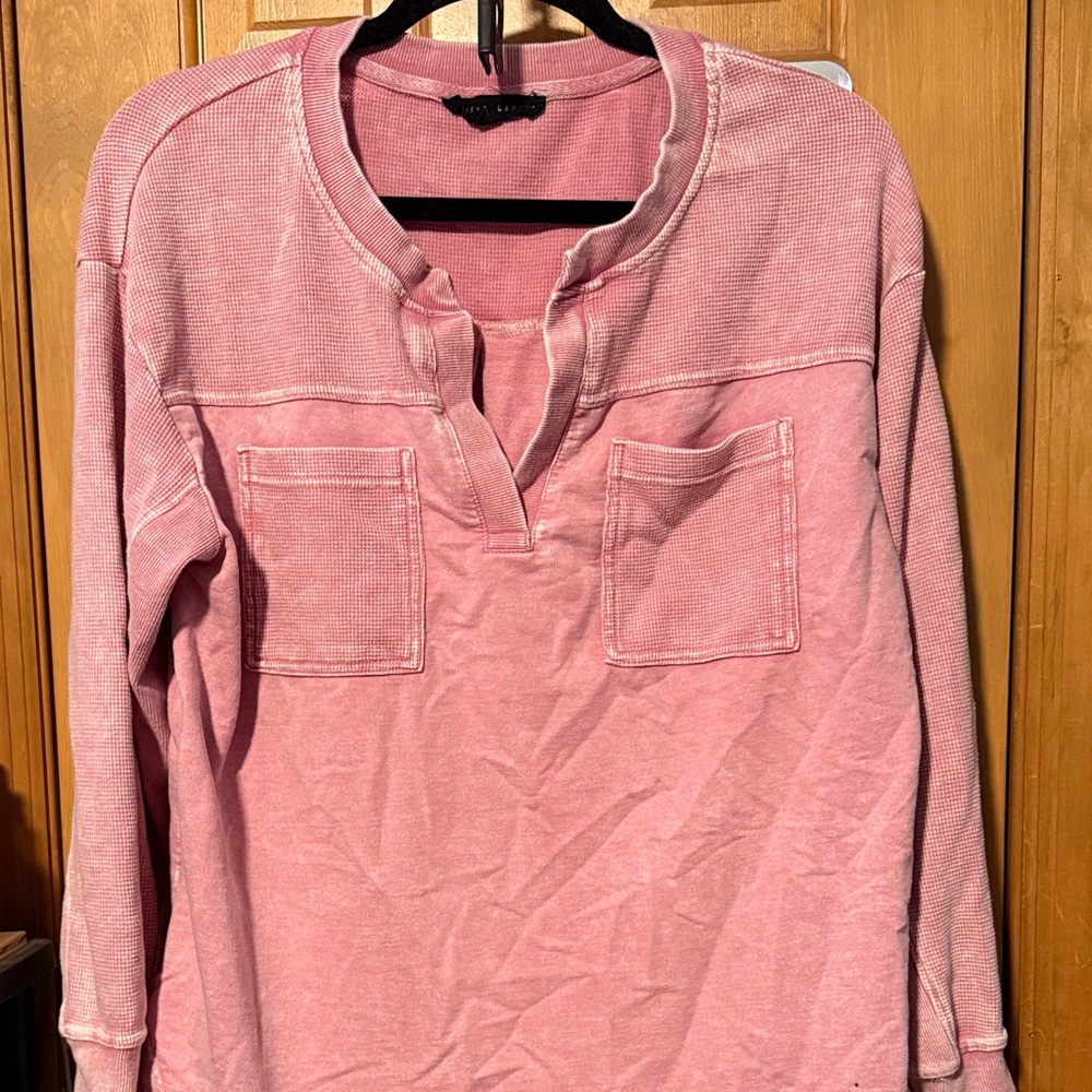 Pink Long Sleeve Henley Shirt